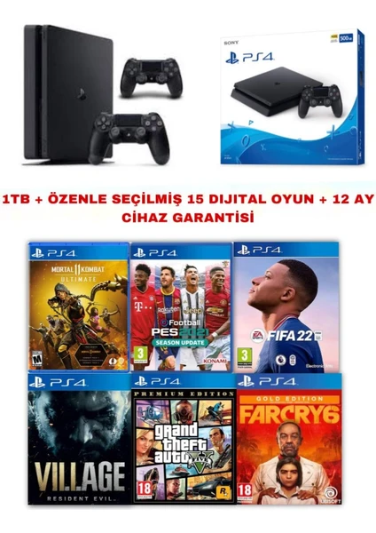 Ps4 Slim 1tb + 2 Kol + 15 Dijital Oyun + 9.0 Kırık Model 12 Ay Garanti - Teshir Ürün