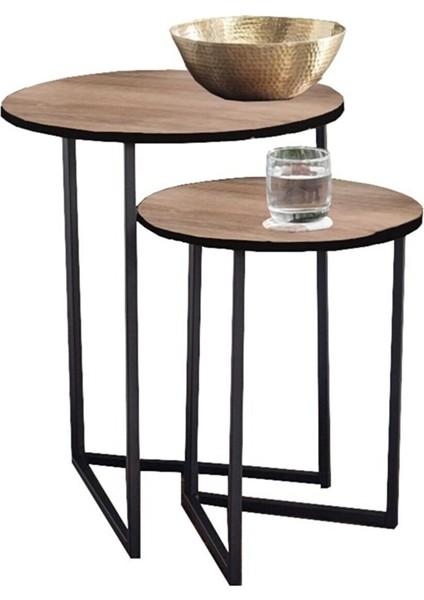 Metal Ahşap 2'li Zigon Sehpa