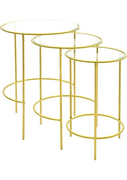 Meri Yuvarlak 3'lü Zigon Yan Sehpa Gold DNDR-003