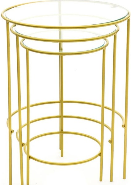 Meri Yuvarlak 3'lü Zigon Yan Sehpa Gold DNDR-003 fiyatları