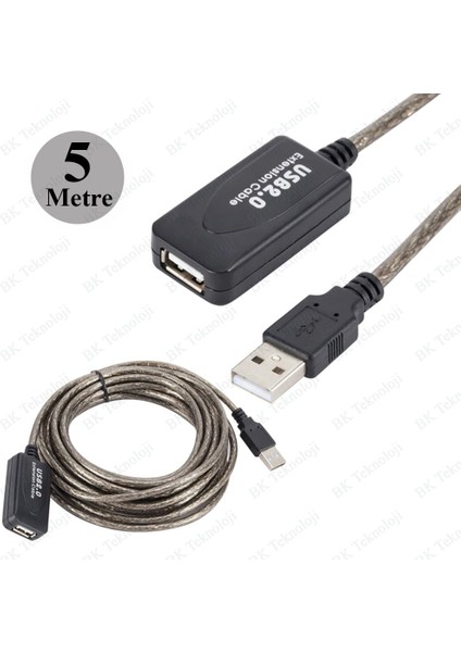 5 Metre Sinyal Güçlendiricili Yeni Çipli Aktif USB 2.0 Uzatma Kablosu