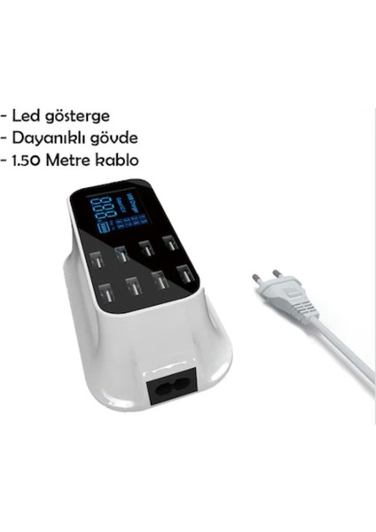Çoklu USB 8 Port Şarj Doldurma Istasyonu Göstergeli modelleri