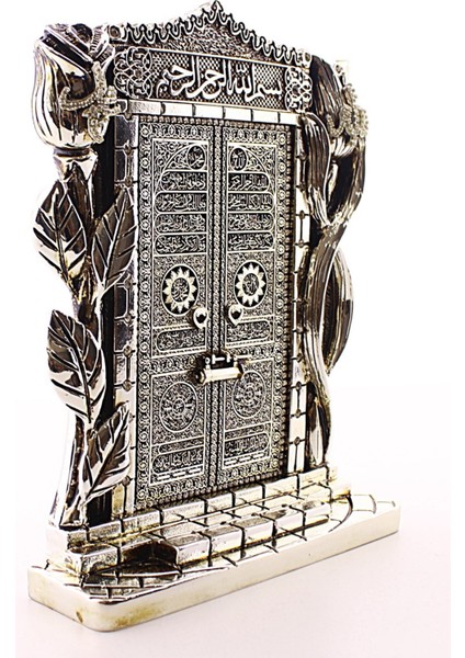 Dekoratif Hediye Allah Muhammed Yazılı Gül Kabe Kapısı Gümüş Biblo 25 CM-023 modelleri
