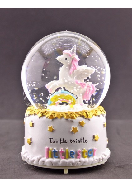 Home Dekor Hediye Sevgiliye Hediye Little Star Gökkuşağı Unicorn Kar Küresi Orta Boy Işıklı Müzikli 12CM