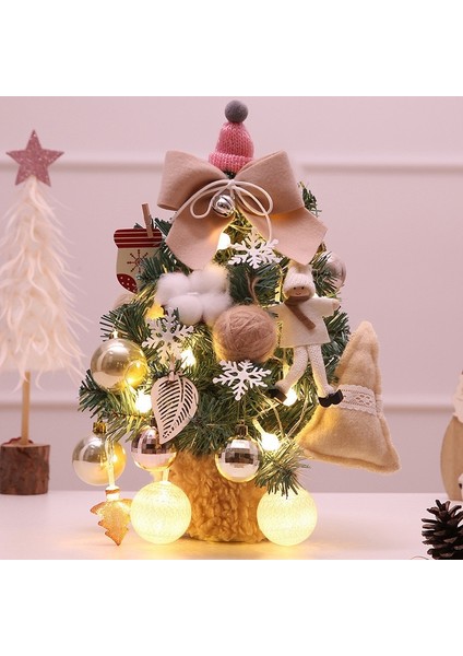 LED Işıklı Yapay Mini Noel Ağacı Seti 30 cm. - Bej (Yurt Dışından)