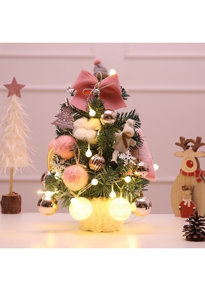 LED Işıklı Yapay Mini Noel Ağacı Seti 30 cm. - Pembe (Yurt Dışından)