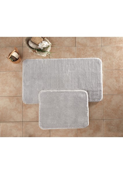 Kaymaz Taban 2'li Gri Yıkanabilir Peluş Banyo Paspası, Banyo Halısı, Klozet Takımı