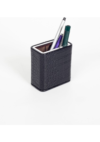 Masaüstü Croco Krom Detaylı Deri Kalemlik