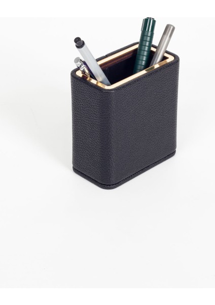 Masaüstü Deri Gold Detaylı Kalemlik Siyah