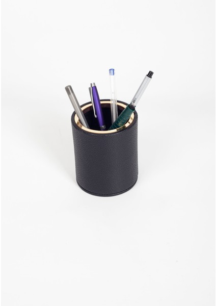 Masaüstü Deri Oval Gold Detaylı Kalemlik Siyah fiyatları