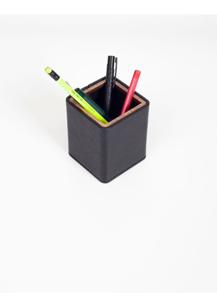 Masaüstü Kare Ahşap Detaylı Kalemlik Siyah fiyatları