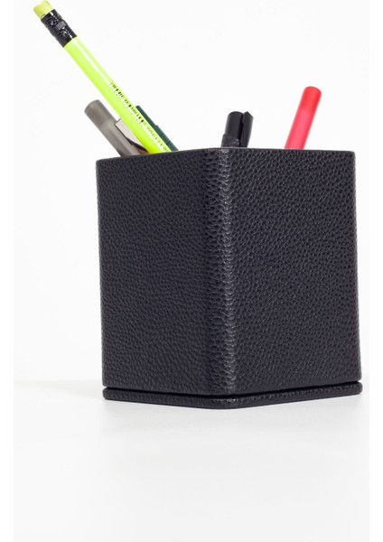 Masaüstü Kare Ahşap Detaylı Kalemlik Siyah fırsatları