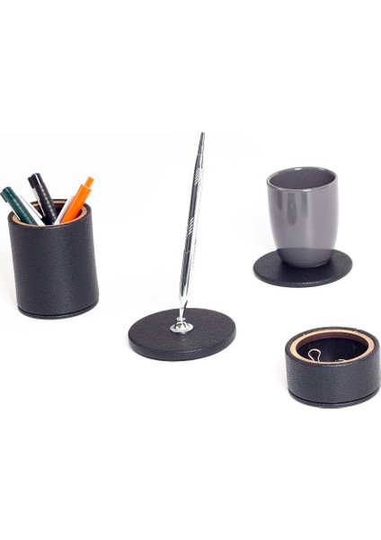 Polo Deri Masaüstü Seti 4 Parça Ahşap Detaylı Krom Kalemli fiyatları