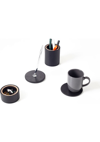 Polo Deri Masaüstü Seti 4 Parça Ahşap Detaylı Krom Kalemli fırsatları