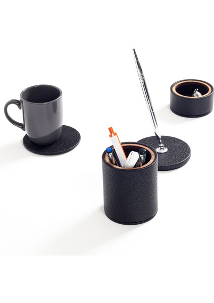 Polo Deri Masaüstü Seti 4 Parça Ahşap Detaylı Krom Kalemli indirimleri