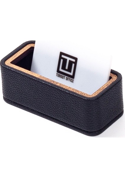 Deri Ahşap Detaylı Kartvizitlik Siyah