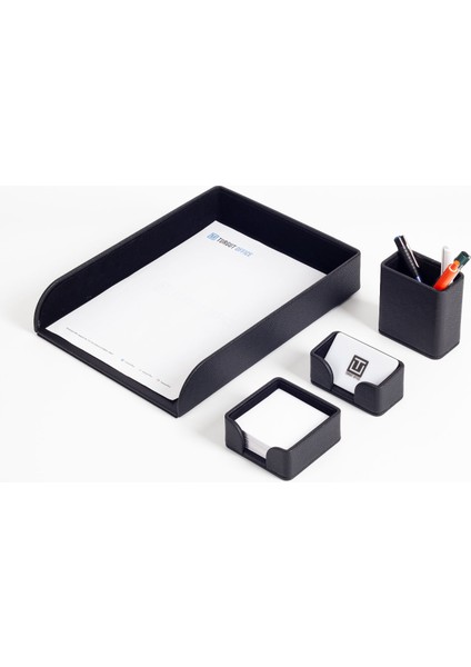 Felix Deri Masaüstü Seti 4 Parça Siyah