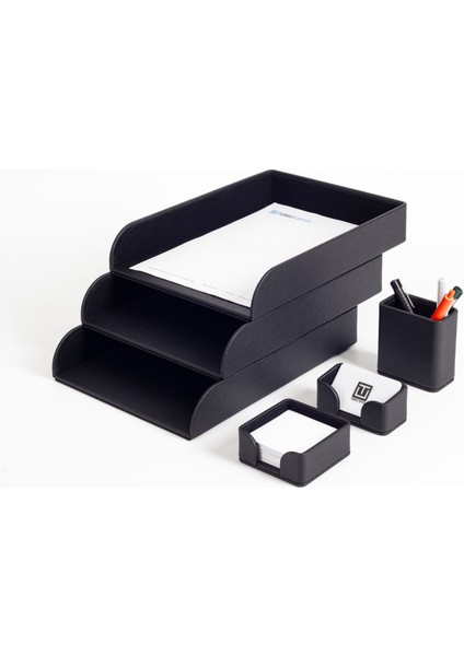 Felix Deri Masaüstü Seti 6 Parça Siyah