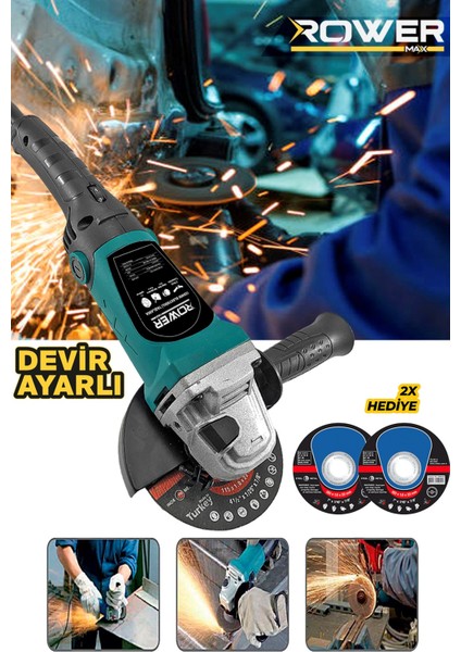 RWRX-3803 3500 W Devir Ayarlı Spiral Taşlama Makinası Avuç Içi Taşlama 125 mm 2 Adet Diskli