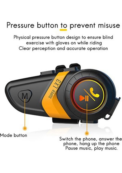 Lx3 Kask Bluetooth Kulaklık Bt5.0 Motosiklet Sürme Kablosuz Çağrı Kulaklık Yumuşak Hat Buğday Kulaklık Kırmızı ile 1200MAH (Yurt Dışından)