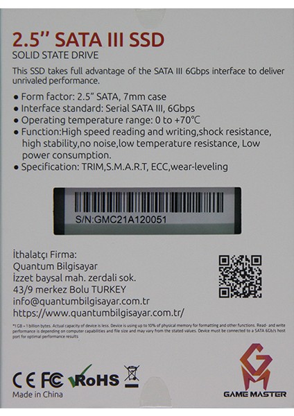 Game Master 512 GB SSD Sata3 550-500 Okuma-Yazma