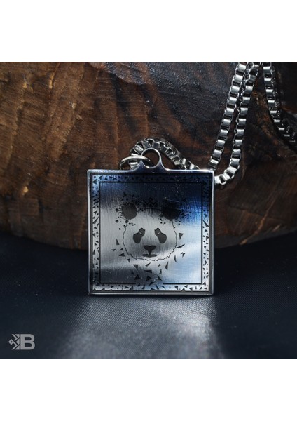 Panda Figürlü Kare Çelik Kolye - 3149