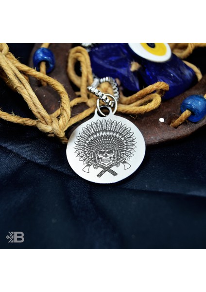 Kuru Kafa Kızılderili Yuvarlak Çelik Kolye - 2083