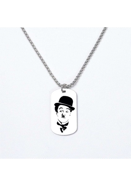Charlie Chaplin Temalı Asker Kolye, Kişiye Özel Çelik Asker Kolye