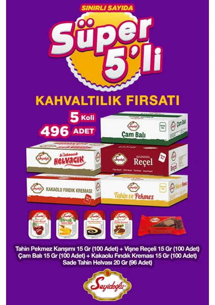 Süper 5'li Kahvaltılık Fırsatı Vişne reçeli-Sade helva