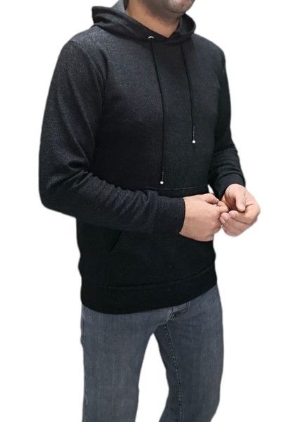 Bay Aygün 2133 Dar Kesim Kapüşonlu Örme Sweatshirt_füme