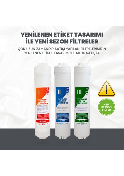 H-MAX Reverse Osmosis System Lg Membranlı Inline Kapalı Kasa Tüm Su Arıtma Cihazlarına Uyumlu 5'li Filtre Takımı