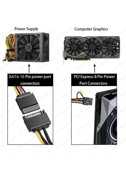 Pcı-E Ekran Kartı Bakır Güç Kablosu 15PIN Sata Erkek To 8pin(6+2)