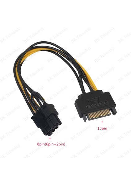 Pcı-E Ekran Kartı Bakır Güç Kablosu 15PIN Sata Erkek To 8pin(6+2)