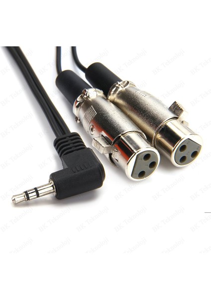 BK Teknoloji 3.5mm Erkek To 2 Xlr Dişi Ｍikrofon Ses Y Ayırıcı Kablo 90 Derece Açılı - 30CM