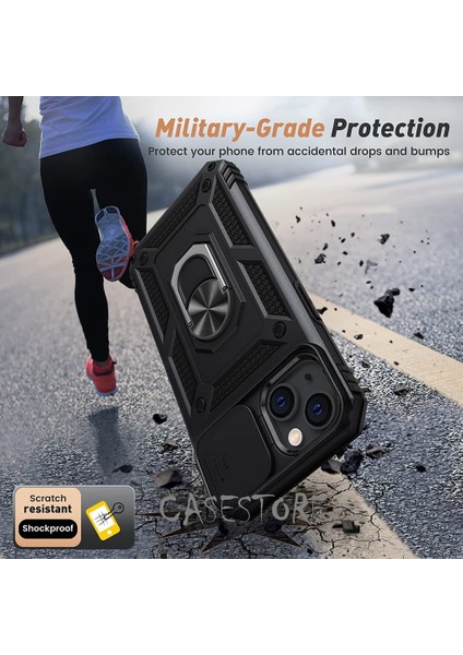 MTK Moveteck iPhone 14 Plus Kılıf Kamera Lens Korumalı Sürgü Military Zırh Tank 360 Ekran Koruyucu Set