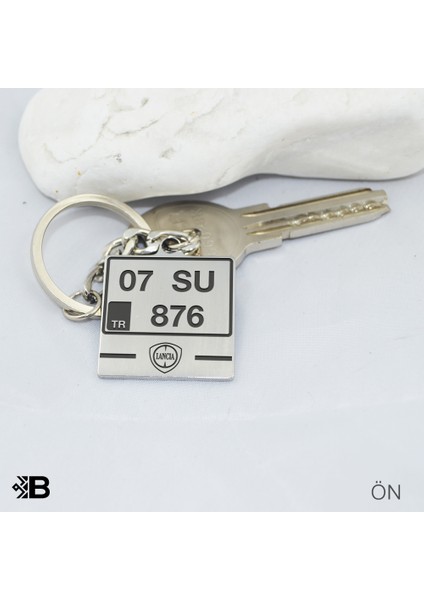 Lancia Logolu Plaka Anahtarlık - Kişiye Özel Lancia Plaka Kare Çelik Anahtarlık modelleri