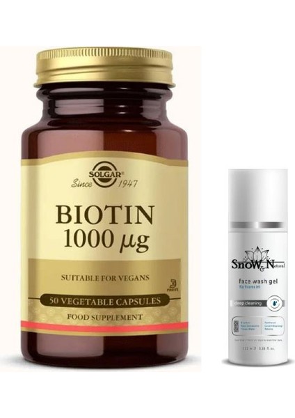Biotin 1000 Mcg 50 Kapsül + Yüz Yıkama Jeli 100ml Hediyeli