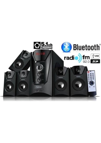 5+1 Dijital Ekran Bluetoothlu Radyolu USB Ses Sistemi Hoparlör