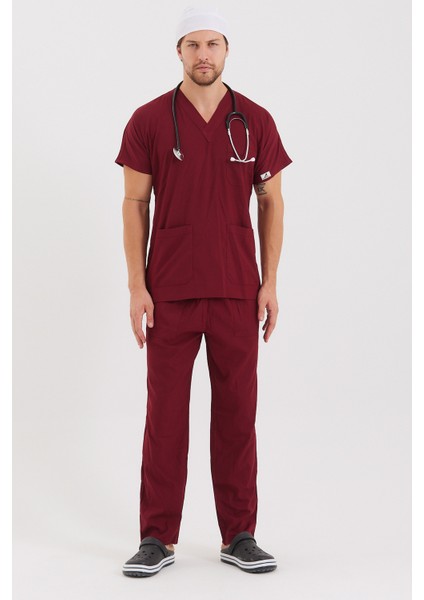 Likralı Bordo Doktor Hemşire Forması