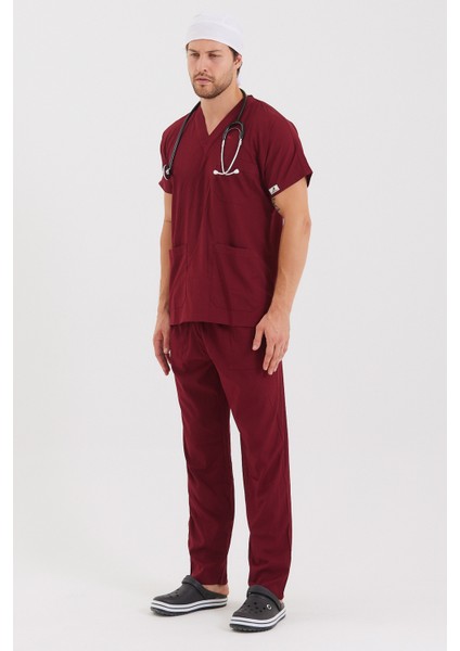 Likralı Bordo Doktor Hemşire Forması