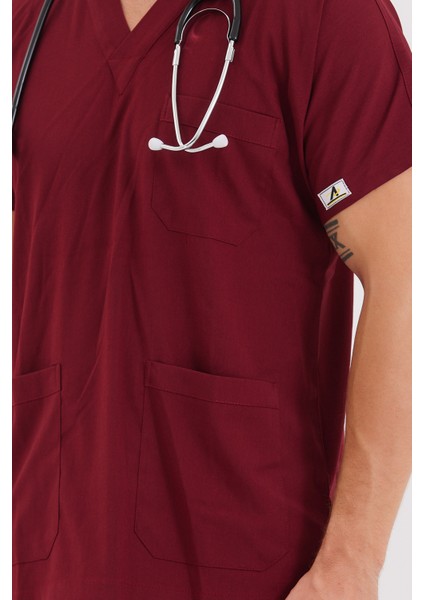 Likralı Bordo Doktor Hemşire Forması
