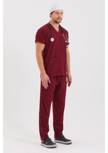 Likralı Bordo Doktor Hemşire Forması