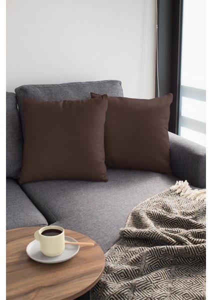 4'lü 43 x 43 cm Kahve Döşemelik Tay Tüyü Premium Kumaş Dekoratif Çift Taraflı Kırlent Kılıfı KRL005