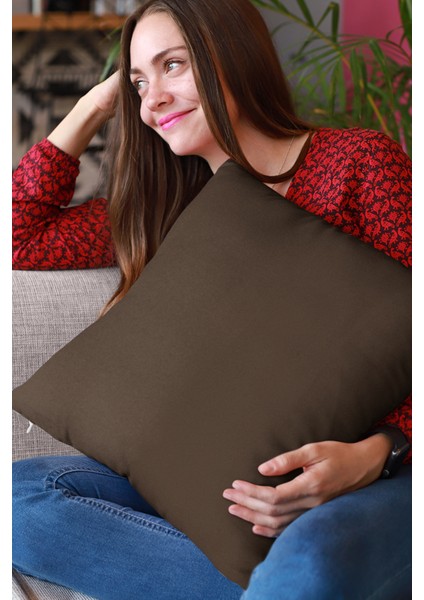 4'lü 43 x 43 cm Kahve Döşemelik Tay Tüyü Premium Kumaş Dekoratif Çift Taraflı Kırlent Kılıfı KRL005