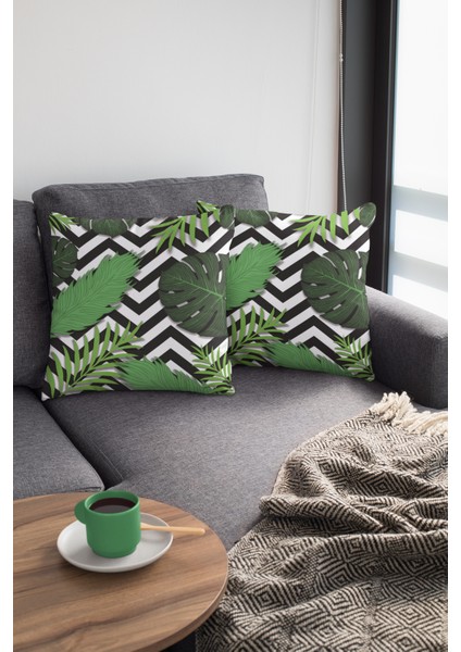 Yapraklı Dokuma Kumaş Premium Tay Tüyü Çift Taraflı Kırlent Yastık Kılıfı 43 x 43 cm KRL113 modelleri