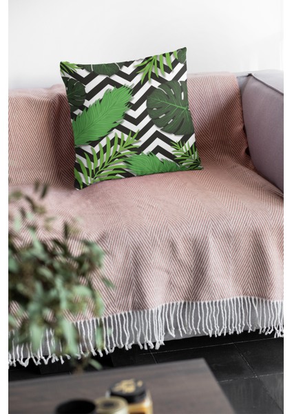 Yapraklı Dokuma Kumaş Premium Tay Tüyü Çift Taraflı Kırlent Yastık Kılıfı 43 x 43 cm KRL113 fırsatları