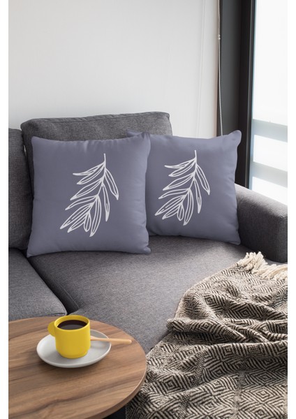 Tay Tüyü Dokuma Premium Kumaş Çift Taraflı Kırlent Yapraklı Yastık Kılıfı 43 x 43 cm KRL032