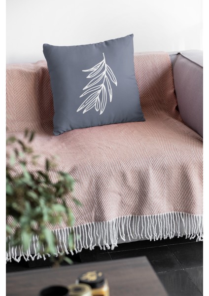 Tay Tüyü Dokuma Premium Kumaş Çift Taraflı Kırlent Yapraklı Yastık Kılıfı 43 x 43 cm KRL032