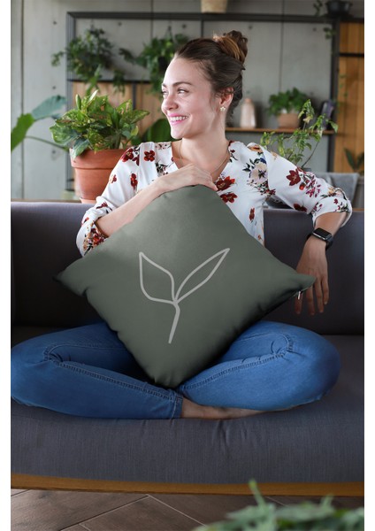 Premium Tay Tüyü Dokuma Kumaş Çift Taraflı Yapraklı Kırlent Yastık Kılıfı 43 x 43 cm KRL037