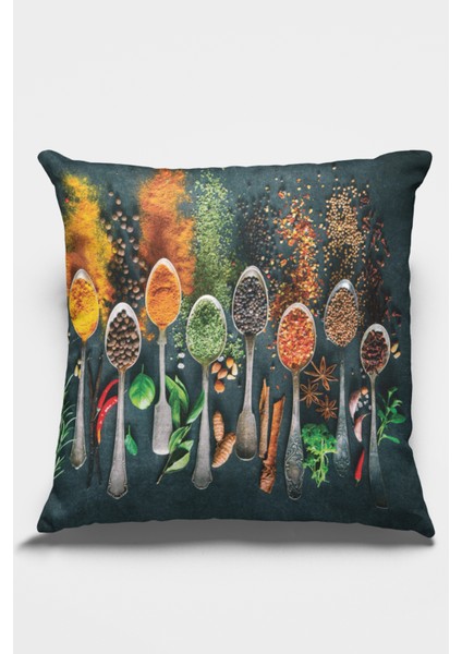 Leke Tutmaz Premium Tay Tüyü Dokuma Kumaş Çift Taraflı Baharatlar Kırlent Kılıfı 43 x 43 cm KRL223